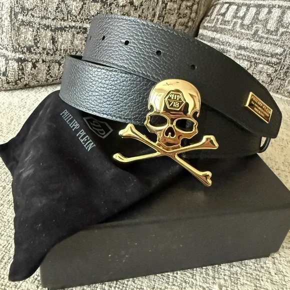 Philipp Plein Black Belt with Gold Accents Leather Belt Hexagon | Philipp Plein Outlet main image 4